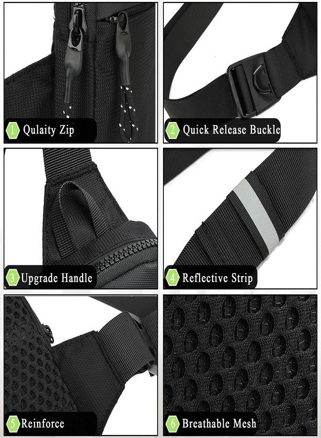 Hapforever 1PC Mini Black Sling Bag for Women and Men, Small Water Resistant Fanny Pack with Two Zipper Pockets Lightweight Crossbody Phone Chest Bag for Running Hiking Traveling (Black) - Image 3